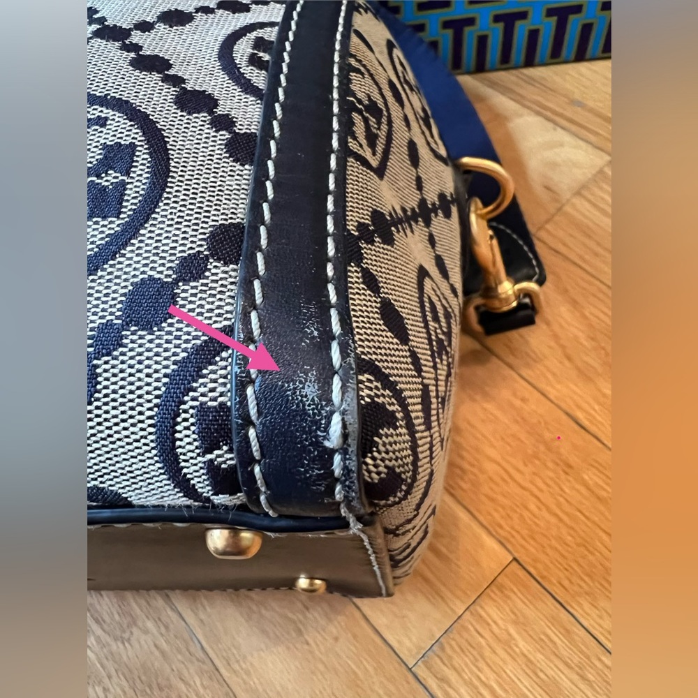 Tory Burch Navy T Monogram Jacquard Barrel Bag - Picture 8 of 15